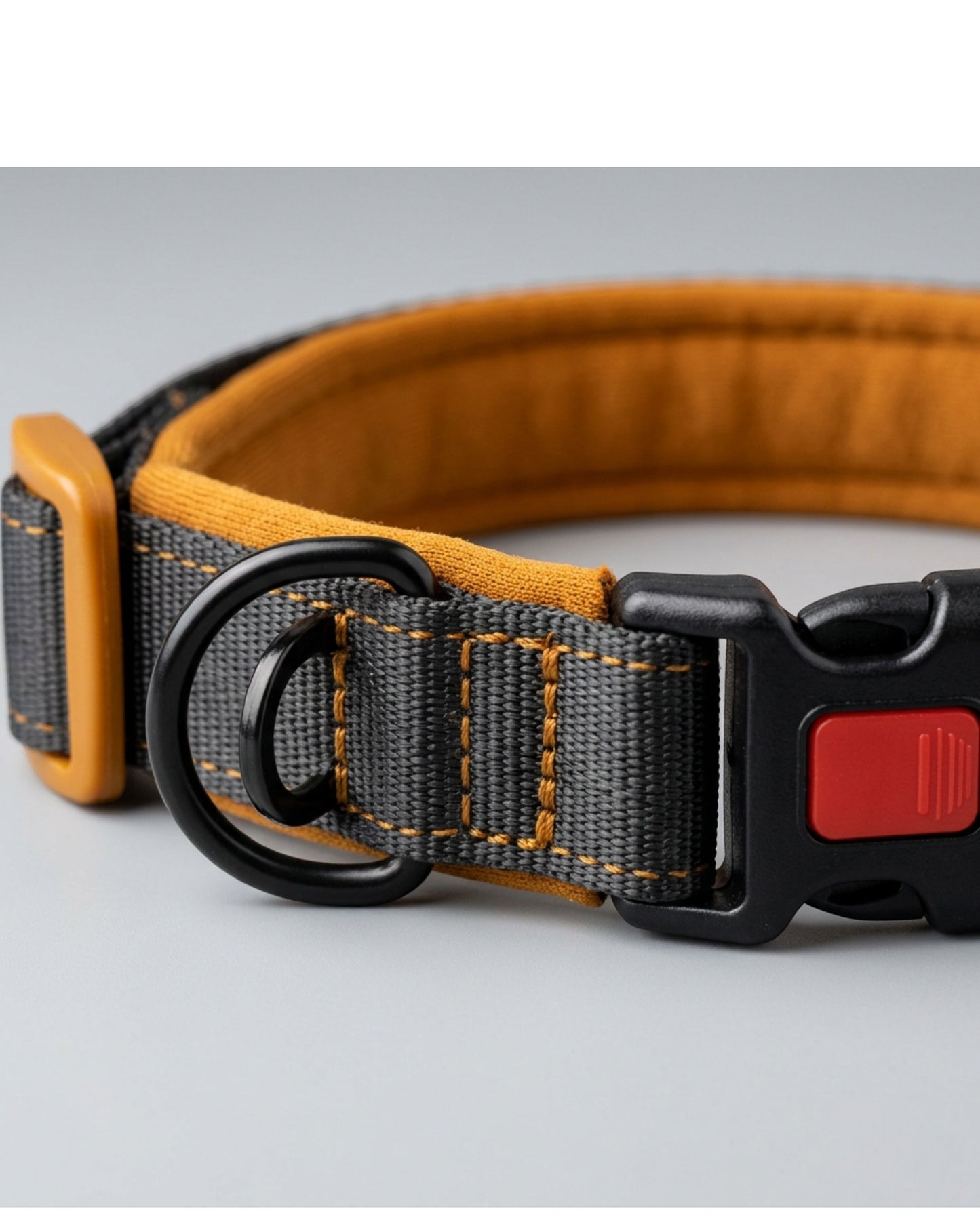 Vivart Padded Neoprene Dog Collar 2.5 cm Neck 40-55 cm Graphite and Amber - Detail view