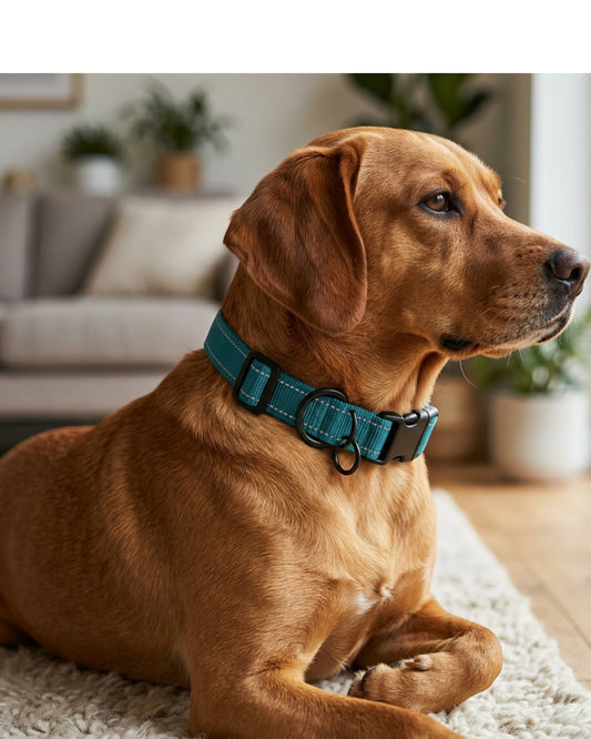 Vivart Reflective Nylon Dog Collar 2 cm Neck 30-45 cm Teal - Lifestyle view